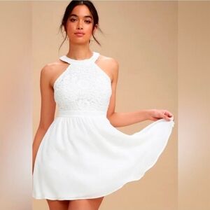 Lulus | White Lace Skater Dress Size Medium